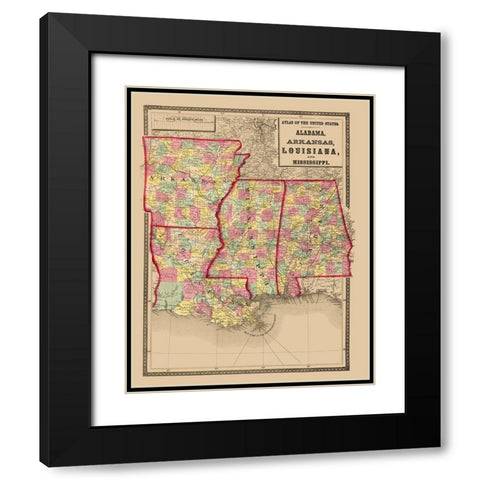 Alabama, Arkansas, Louisiana, Mississippi 1873 Black Modern Wood Framed Art Print with Double Matting by Stedman