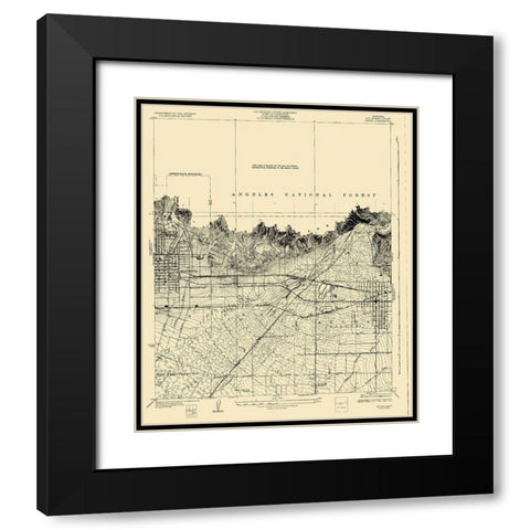 Azusa California Quad - USGS 1928 Black Modern Wood Framed Art Print with Double Matting by USGS