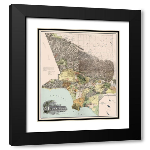 Los Angeles California - Wright 1898 Black Modern Wood Framed Art Print with Double Matting by Wright