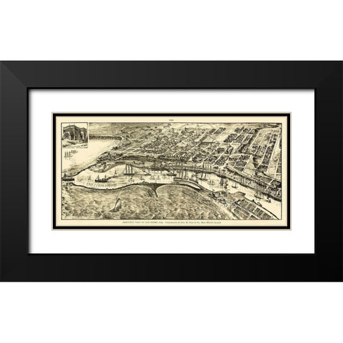 San Pedro California - Peck 1905 Black Modern Wood Framed Art Print with Double Matting by Peck