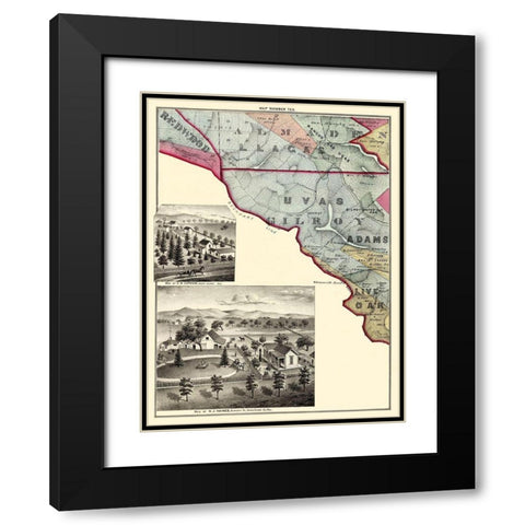 Santa Clara California Landowner - Thomas 1876 Black Modern Wood Framed Art Print with Double Matting by Thomas