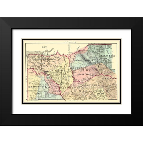 Santa Clara California Landowner - Thomas 1876 Black Modern Wood Framed Art Print with Double Matting by Thomas