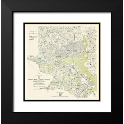 Washington DC Defenses - Bache 1861 Black Modern Wood Framed Art Print with Double Matting by Bache