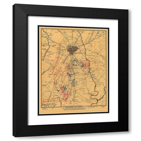 Gettysburg and Vicinity Pennsylvania - Hunter 1863 Black Modern Wood Framed Art Print with Double Matting by Hunter