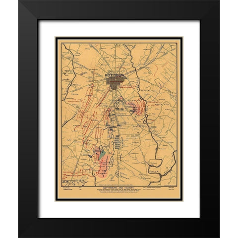 Gettysburg and Vicinity Pennsylvania - Hunter 1863 Black Modern Wood Framed Art Print with Double Matting by Hunter