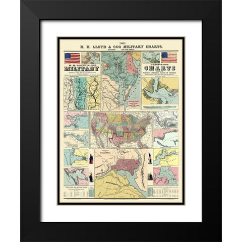 Campaign Military Charts of Strategic Places Black Modern Wood Framed Art Print with Double Matting by Lloyd