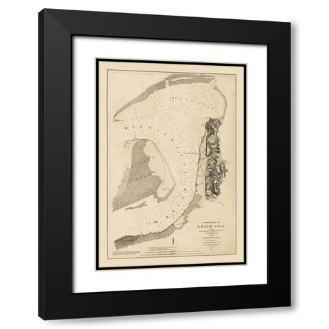 Approaches to Grand Gulf Mississippi - Bache 1864 Black Modern Wood Framed Art Print with Double Matting by Bache