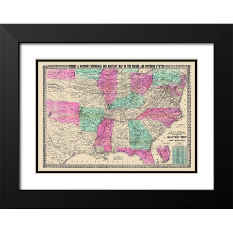Military Border and Southern States - Phelps 1865 Black Modern Wood Framed Art Print with Double Matting by Phelps
