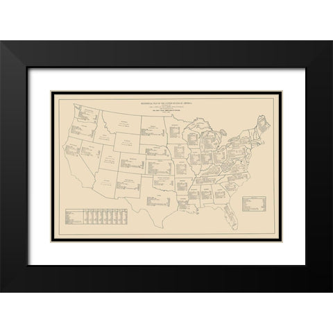 Statistical United States of America - Black 1888 Black Modern Wood Framed Art Print with Double Matting by Black