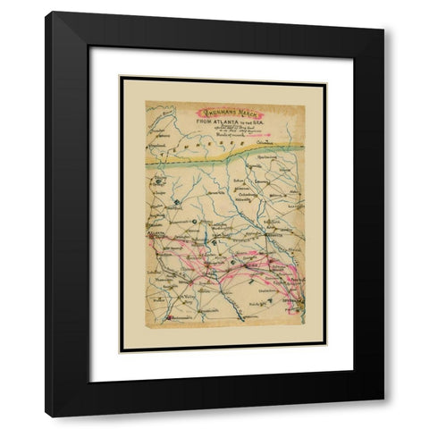 Georgia Shermans March - Poe 1864 Black Modern Wood Framed Art Print with Double Matting by Poe