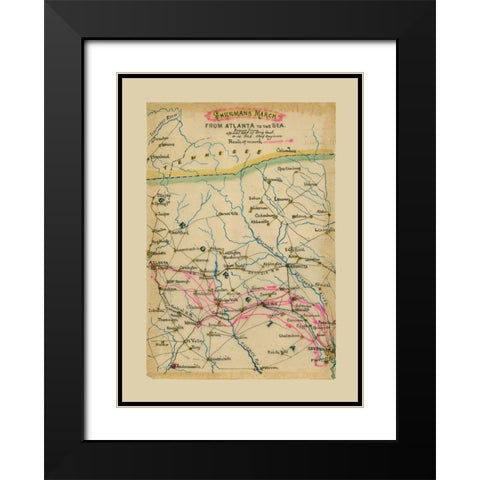 Georgia Shermans March - Poe 1864 Black Modern Wood Framed Art Print with Double Matting by Poe