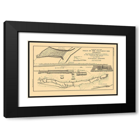 Chattahoochee Falls Armory Georgia - Bowen 1827 Black Modern Wood Framed Art Print with Double Matting by Bowen