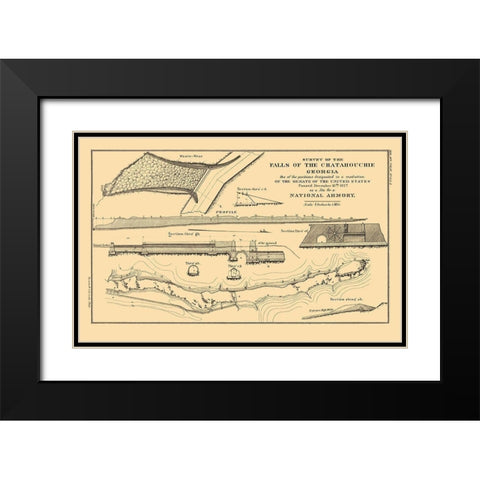 Chattahoochee Falls Armory Georgia - Bowen 1827 Black Modern Wood Framed Art Print with Double Matting by Bowen