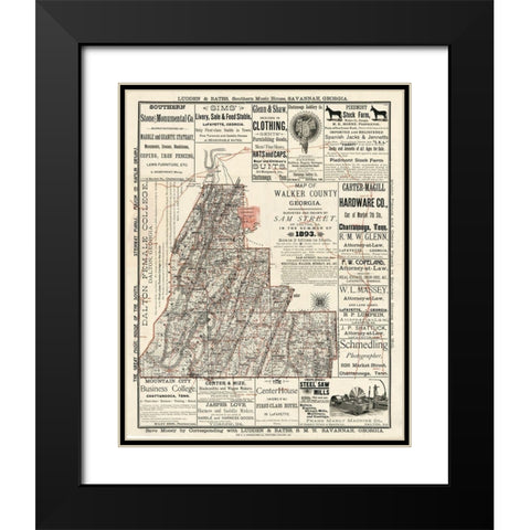 Walker County Georgia - Street 1893 Black Modern Wood Framed Art Print with Double Matting by Street
