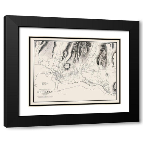 Honolulu Hawaii - Wall 1887 Black Modern Wood Framed Art Print with Double Matting by Wall