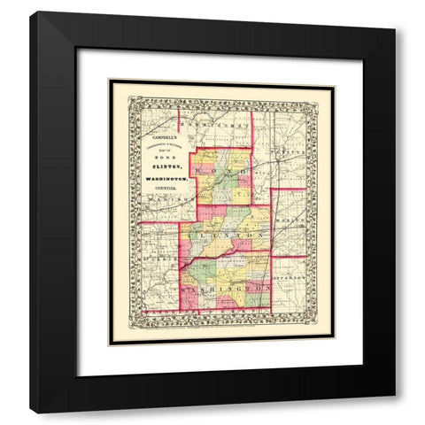 Bond Clinton Washington Illinois - Cambell 1870 Black Modern Wood Framed Art Print with Double Matting by Cambell