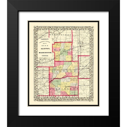 Bond Clinton Washington Illinois - Cambell 1870 Black Modern Wood Framed Art Print with Double Matting by Cambell