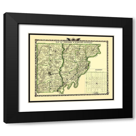 Edwards  Wabash Illinois Landowner - Warner 1870 Black Modern Wood Framed Art Print with Double Matting by Warner