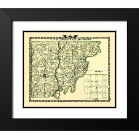 Edwards  Wabash Illinois Landowner - Warner 1870 Black Modern Wood Framed Art Print with Double Matting by Warner