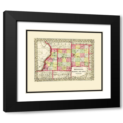Henderson Warren Knox Illinois - Cambell 1870 Black Modern Wood Framed Art Print with Double Matting by Cambell