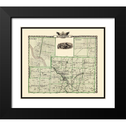 Kankakee Illinois Landowner - Warner 1876 Black Modern Wood Framed Art Print with Double Matting by Warner