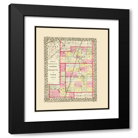 Kankee Iroquois Ford Illinois - Cambell 1870 Black Modern Wood Framed Art Print with Double Matting by Cambell
