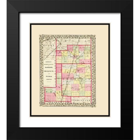 Kankee Iroquois Ford Illinois - Cambell 1870 Black Modern Wood Framed Art Print with Double Matting by Cambell
