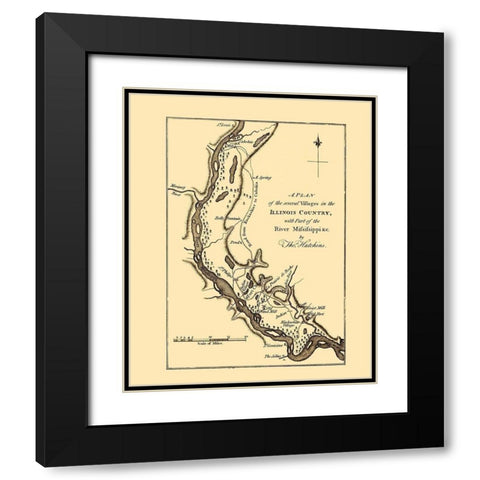 Mississippi River Villages - Hutchins 1778 Black Modern Wood Framed Art Print with Double Matting by Hutchins