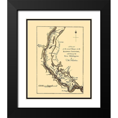 Mississippi River Villages - Hutchins 1778 Black Modern Wood Framed Art Print with Double Matting by Hutchins