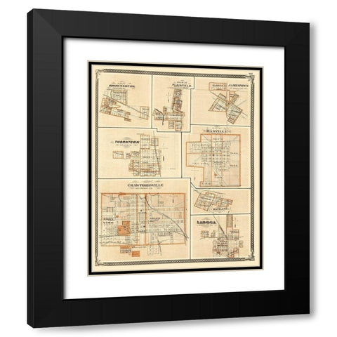 Brownsburg, Plainfield, Jamestown Indiana Black Modern Wood Framed Art Print with Double Matting by Baskin