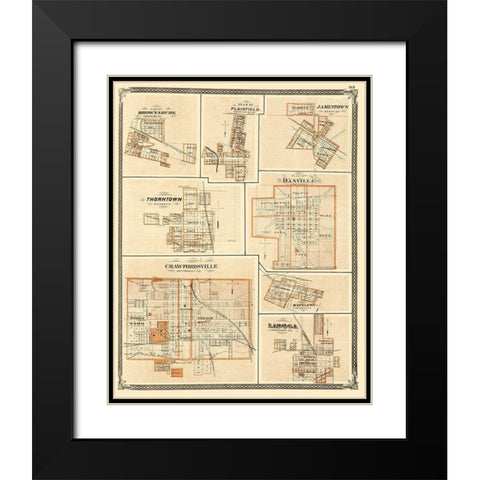 Brownsburg, Plainfield, Jamestown Indiana Black Modern Wood Framed Art Print with Double Matting by Baskin