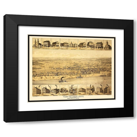 Tell City Indiana - Strobridge 1870 Black Modern Wood Framed Art Print with Double Matting by Strobridge