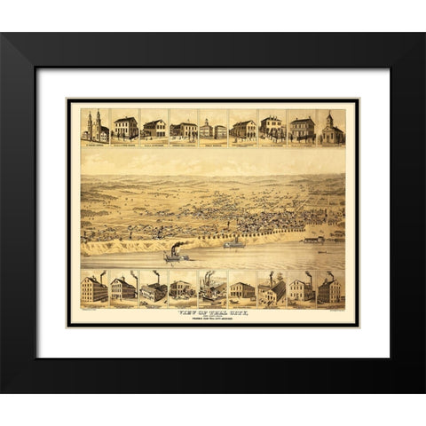 Tell City Indiana - Strobridge 1870 Black Modern Wood Framed Art Print with Double Matting by Strobridge