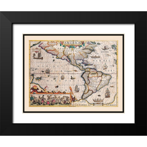 America - Hondius 1607 Black Modern Wood Framed Art Print with Double Matting by Hondius
