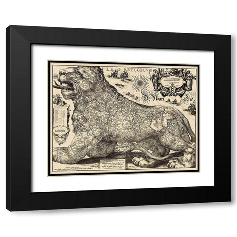 Benelux Belgium Netherlands Luxembourg Black Modern Wood Framed Art Print with Double Matting by Hondius