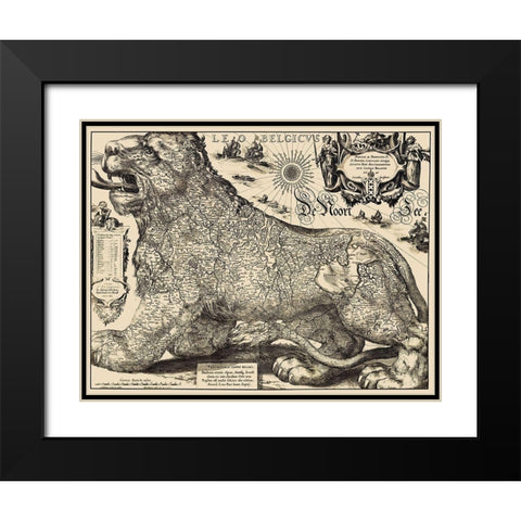 Benelux Belgium Netherlands Luxembourg Black Modern Wood Framed Art Print with Double Matting by Hondius