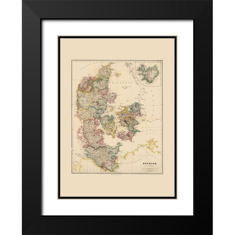 Scandinavia Denmark - Arrowsmith 1844 Black Modern Wood Framed Art Print with Double Matting by Arrowsmith