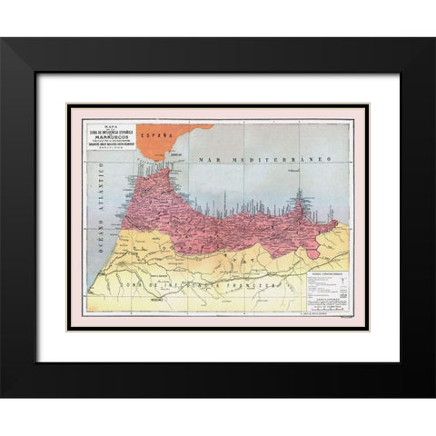 Africa Spanish Influence in Morocco - Pompido 1913 Black Modern Wood Framed Art Print with Double Matting by Pompido