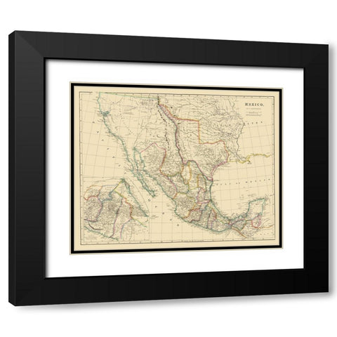 Mexico - Arrowsmith 1844 Black Modern Wood Framed Art Print with Double Matting by Arrowsmith