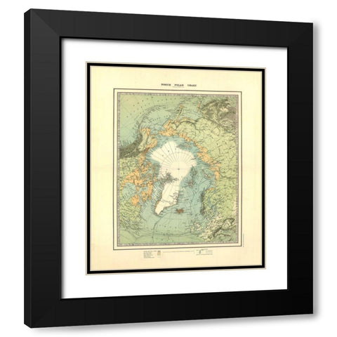 North Polar Chart - Johnston 1893 Black Modern Wood Framed Art Print with Double Matting by Johnston