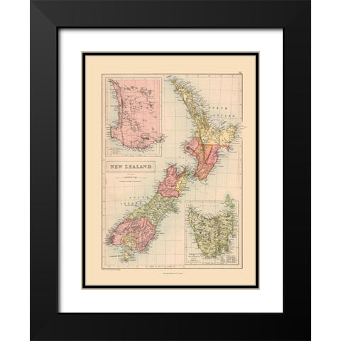 Oceania New Zealand - Black 1867 Black Modern Wood Framed Art Print with Double Matting by Black