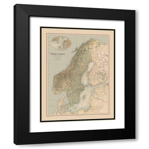Europe Sweden Norway - Black 1867 Black Modern Wood Framed Art Print with Double Matting by Black