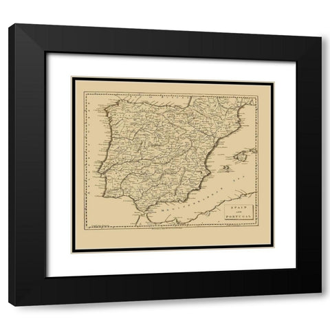Spain Portugal - Thomas 1812 Black Modern Wood Framed Art Print with Double Matting by Thomas