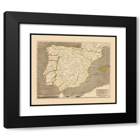 Spain Portugal - Thomas 1812 Black Modern Wood Framed Art Print with Double Matting by Thomas