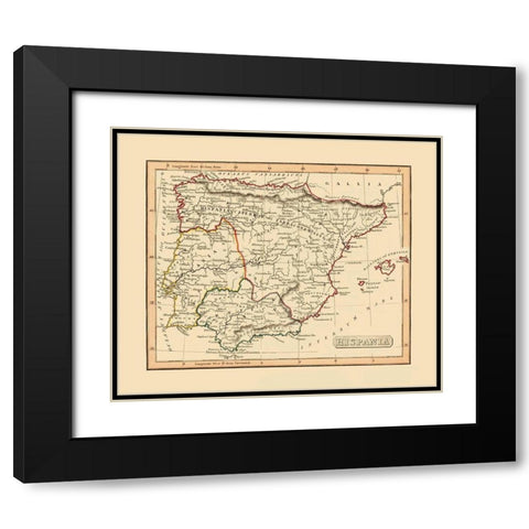 Spain Portugal - Thomas 1835 Black Modern Wood Framed Art Print with Double Matting by Thomas