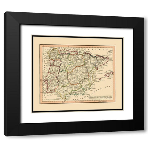 Spain Portugal - Thomas 1835 Black Modern Wood Framed Art Print with Double Matting by Thomas