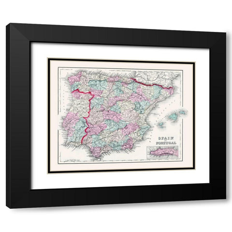 Spain Portugal - Gray 1878 Black Modern Wood Framed Art Print with Double Matting by Gray