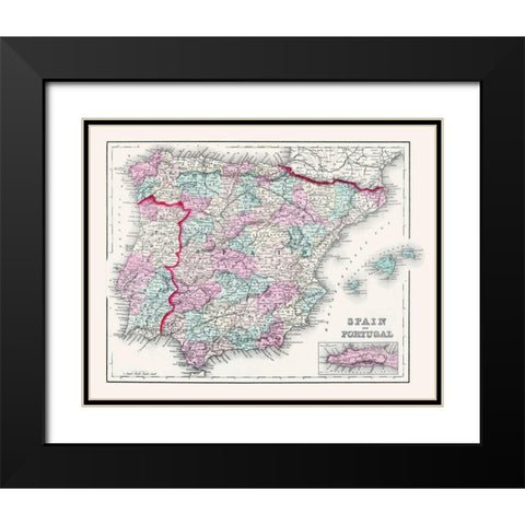 Spain Portugal - Gray 1878 Black Modern Wood Framed Art Print with Double Matting by Gray