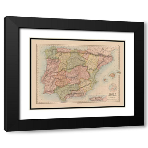 Spain Portugal - Black 1867 Black Modern Wood Framed Art Print with Double Matting by Black