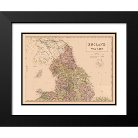 England Wales - Black 1867 Black Modern Wood Framed Art Print with Double Matting by Black